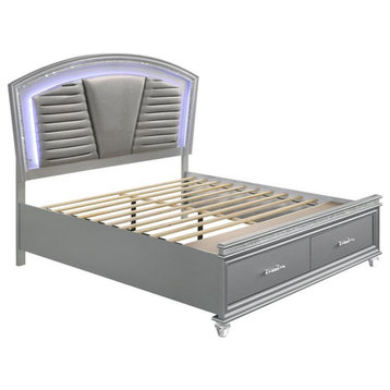 Furniture of America Plumley Contemporary Wood King Bed with LED in Silver