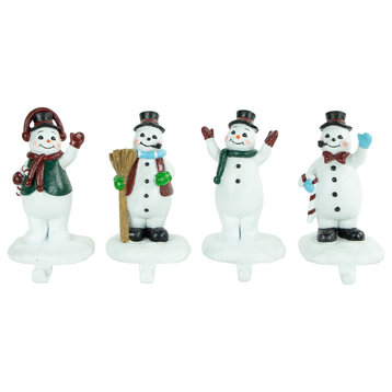 Set of 4 Glittered Snowman Christmas Stocking Holders 6.75"