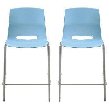 Home Square 25" Plastic Counter Stool in Sky Blue - Set of 2