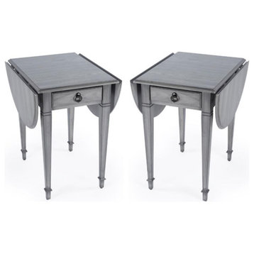 Home Square Powder Wood Pembroke Table in Gray - Set of 2