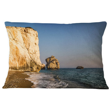 Petra tou Romiou or Aphrodite s Rock Seashore Throw Pillow, 12"x20"