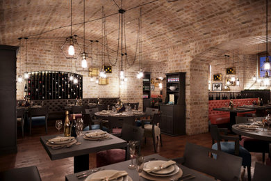 Wine cellar - mid-sized mid-century modern wine cellar idea in Other