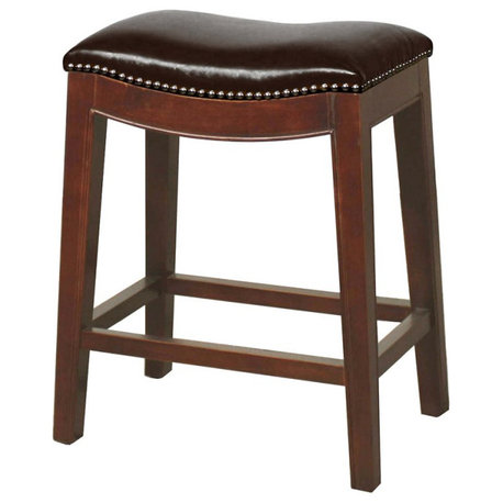 New Pacific Direct Elmo 24.5" Bonded Leather Counter Stool in Saddle Brown