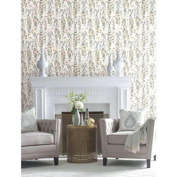 Willow Branches Wallpaper, White, Black, Gold