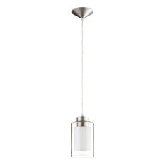 1-Light Grid Pendant, Satin Nickel Clear and White
