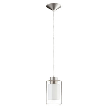 1-Light Grid Pendant, Satin Nickel Clear and White