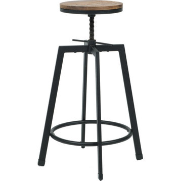 Vintage Industrial Stackable Swivel Backless Barstool With Wood Seat, Set of 2