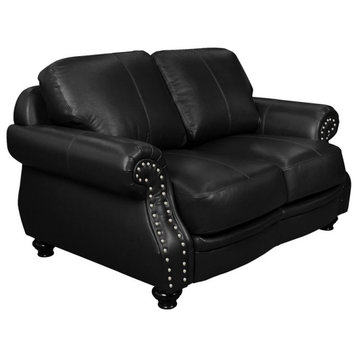 Sunset Trading Charleston 63" Top-Grain Leather Loveseat in Black