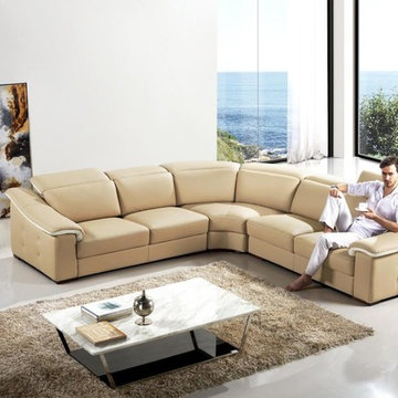 Modern Beige Leather Sectional Sofa with Adjustable Headrests