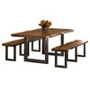Emerson 3-Piece Rectangle Dining Set With Benches, Natural Sheesham