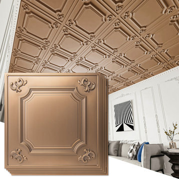 Drop Ceiling Tiles 24x24inch (12-Pack, 48 Sq.ft), Wainscoting Panels Glue Up 2x2, Bronze