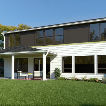 Vesta Plank Siding: White, Coal Solid, Fiddlehead Accent