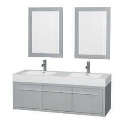 60 inch Wall Mounted Double Bathroom Vanity Set in Grey Finish - Bathroom Vanities And Sink Consoles