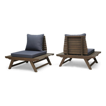 Kailee Outdoor Wooden Club Chairs with Cushions, Set of 2