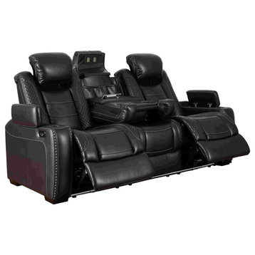 Benzara BM262351 Power Recliner Sofa, Adjustable Headrest & LED Lighting, Black