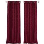 Royal Tradition - Voyage Set of 2 Blackout Grommet Curtains, Burgundy, 76"x108", Set of 2 - These Jacquard Textured Grommet-Top Window Panels are blackout which blocks over 99% of sunlight than ordinary curtains. These curtains are perfect for anyone who is a daytime sleepers who works at night. An Abstract Jacquard textured Theme fabric that will add color and upscale styling to any room. These Jacquard Textured Blackout Panels sold as a set of two in each package (76" wide for pair / 38" each).