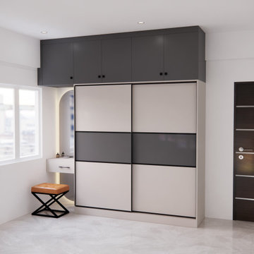 Dual-Tone Sliding Wardrobe with Integrated Vanity