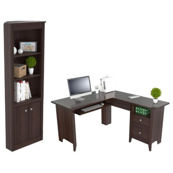 Home Square 2-Piece Set with L-Shaped Computer Writing Desk & Corner Bookcase