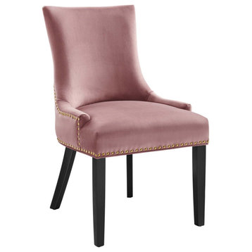 Set of 2 Dining Chair, Elegant Design With Velvet Seat & Nailhead Trim, Dusty Rose