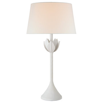 Alberto Large Table Lamp in Plaster White with Linen Shade