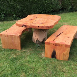 Tree Log Table and Benches - Outdoor Dining Sets