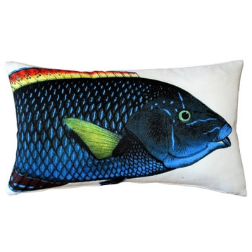Pillow Decor - Blue Wrasse Fish Pillow 12 x 20