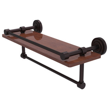 Dottingham 16" Wood Shelf with Gallery Rail and Towel Bar, Antique Bronze