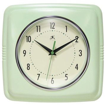 Square Retro 9.25 in Light Green Wall Clock