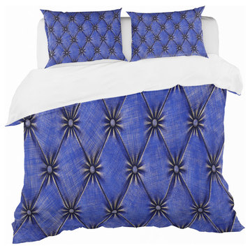 Blue Leather Upholstery Modern Duvet Cover Set, Queen
