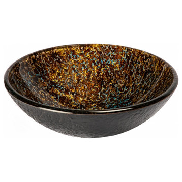 Electric Leopard Textured Glass Vessel Sink for Bathroom, 16.5 Inch, Round
