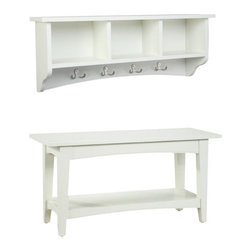 Alaterre Furniture - Alaterre Furniture Shaker Cottage Wood Storage Coat Hook with Bench Set in Ivory - Hall Trees