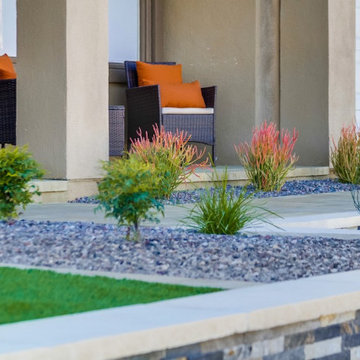 Front yard Remodel with Pavers, Walls, Artificial Grass, Xeriscape & More