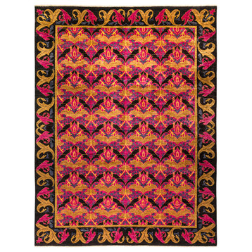 Arts and Crafts, Hand-Knotted Area Rug, 8'10"x11'10", Black