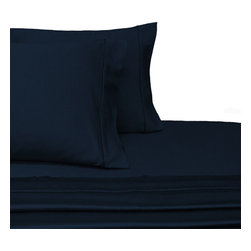 Royal Tradition - 600 TC 22" Deep Pocket Cotton Sheet Set, Navy, California King - Sheet And Pillowcase Sets