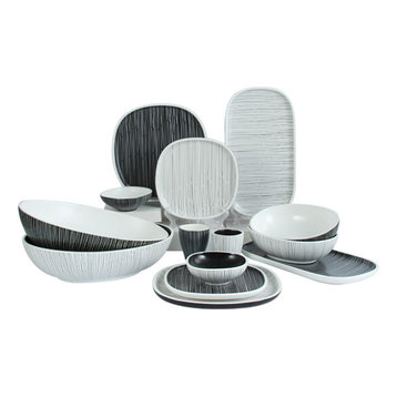 Black and White Dinnerware set, Black With White Lines, 4 Square Bowls (5" X 5")