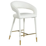 Meridian Furniture - Destiny Counter Stool, Off White Cream, Vegan Leather - Settle in for a meal with friends seated in this Destiny vegan leather stool. Soft white vegan leather upholstery makes this stool a sleek and inviting option for pairing with your favorite counter table. The rounded back adds comfort to mealtime and lends the stool a chic, eye-grabbing touch, while tapered legs topped with gold tips give the stool an elegant finish.