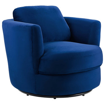 Pirouette Performance Velvet Swivel Armchair, Navy