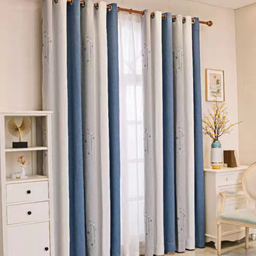 QYFLRDM On Sales Petrel Blue Grey Stripe Custom Made Curtains