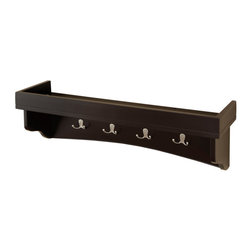 Alaterre Furniture - Shaker Cottage Coat Hooks, Tray Shelf, Chocolate - Wall Organizers