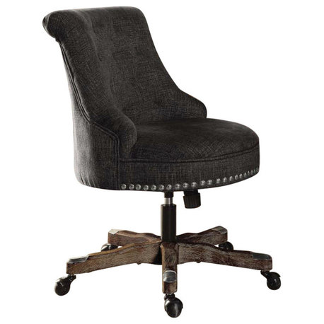 Sinclair Office Chair Charcoal Gray, Washed Wood Base, 23W X 27D X 35-39.5H