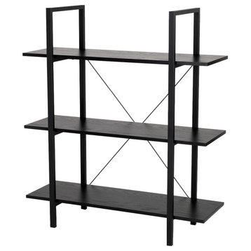 41.5"H Modern Industry Metal/Wooden 3-Tier Bookcases & Shelves, Black Oak Melami