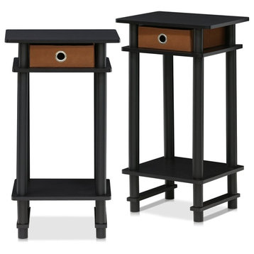 Furinno 17017 Espresso/Brown Turn-N-Tube Tall End Tables With Bin, Set of 2
