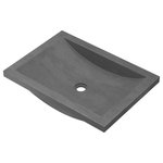 Native Trails, Inc. - Cabrillo in Slate - The Cabrillo’s rectangular shape and semi-circular sloped bowl showcase its one-of-a-kind coloration. This concrete bathroom sink is artisan-crafted of NativeStone: an innovative blend of cement and natural jute fiber. NativeStone delivers resilience for heavy-duty tasks, in conjunction with a refreshingly easy cleanup. Available in four finishes: Ash, Slate, Pearl and Earth.