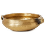 Serene Spaces Living - Gold Brass Hammered Metal Decorative Bowl, 4.25"x12.75" - Available in three sizes, this large, medium or small gold brass metal decorative bowl can be used for anything and everything around the home, which is what we love about it! These bowls can be used as accent in the corner of your living room or serve as a centerpiece in the middle of your mantel or table. The handles on the sides allow for this bowl to also be more useful around the house, should you choose to use it as such. Use it as a classy fruit holder or even as a serving dish for a more traditional, classy and cultural look to your kitchen.
