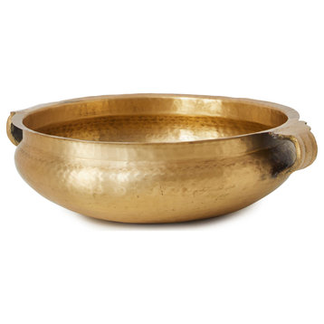 Gold Brass Hammered Metal Decorative Bowl, 4.25"x12.75"