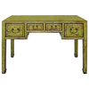 Chinese Distressed Lime Green Yellow 4-Drawer Table Desk