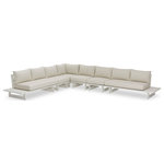 Meridian Furniture - Maldives Cream Water Resistant Fabric Outdoor Patio Modular Sectional - Create your own custom contemporary look on the deck or porch with the addition of this Maldives outdoor patio armless chair. Part of a large collection that lets you mix and match modular pieces to get the look you crave most. This modular sectional has cream water resistant fabric with a base made from white aluminum, so it's sturdy, tough, and ready to face the elements with impeccable beauty, season in and season out. Shop the contemporary pieces in this collection to create the outdoor entertaining area of your dreams.