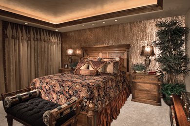 Mid-sized elegant master carpeted bedroom photo in Phoenix with beige walls and no fireplace