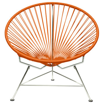 Innit Indoor/Outdoor Handmade Lounge Chair, Orange Weave, Chrome Frame
