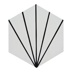 Moroccan Mosaic & Tile House - Menara Handmade Cement Tile, White/Black, Sample - Wall And Floor Tile